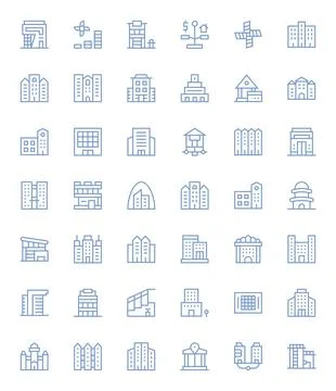 42 Regular Line Pixel Aligned Vectors for Realestate Theme Stock Illustration