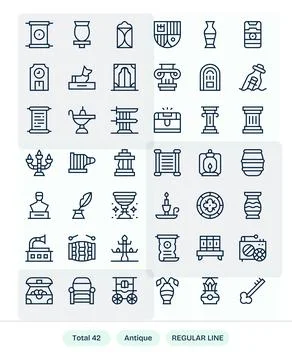 42 Regular Line Pixel Aligned Designs for Antique Retina Ready Vector Icons Stock Illustration
