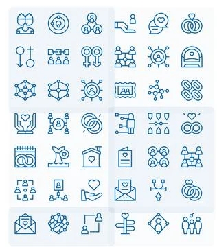 42 Regular Line Pixel Optimized Vector Icons tailored for Relationship 128x.. Illustrazione stock