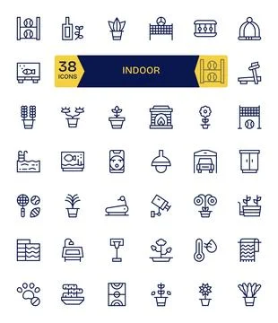 42 Regular Line Pixel Optimized Vector Icons for Indoor Graphics Stock Illustration