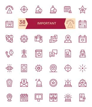42 Regular Line Pixel Optimized High Resolution Vector Icons from Important.. Illustrazione stock
