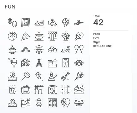 42 Regular Line Pixel Optimized Vector Icons for Fun Graphics Stock Illustration