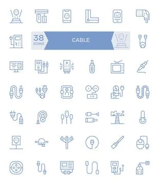 42 Regular Line Pixel Optimized Vector Icons tailored for Cable 256x256 int.. Stock Illustration