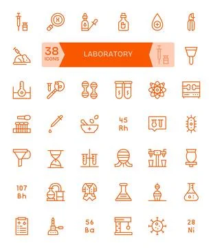 42 Regular Line PIXEL Perfect Vectors for Laboratory Theme Stock Illustration