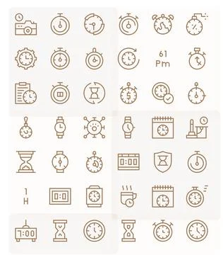 42 Regular Line Vector Icons from Timer in Retina Ready PIXEL Perfect Quality Illustrazione stock