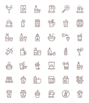42 Regular Line Vector Icons designed for Beverage in High Resolution Detai.. Stock Illustration