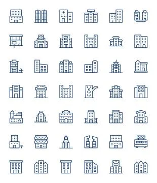 42 Regular Line Vector Icons from Downtown in High Resolution Pixel Optimiz.. Ilustración de archivo