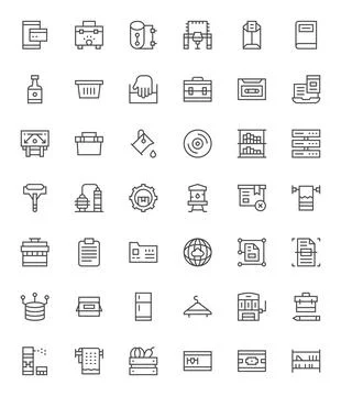 42 Regular Line Vector Icons for Storage in crisp High Resolution Editable .. Stock Illustration