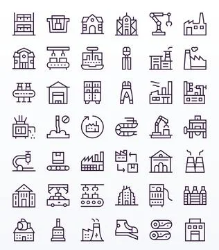 42 Regular Line Vector Icons for Factory in crisp High Resolution Editable .. Illustrazione stock