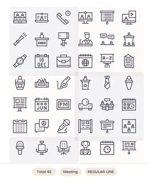 42 Regular Line Vector Icons designed for Meeting in High Resolution Pixel .. Illustrazione stock