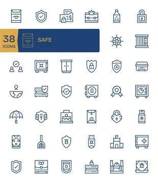 42 Regular Line Vector Icons designed for Safe in 256x256 Editable format Stock Illustration