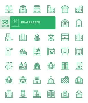 42 Regular Line Vector Icons from Realestate in 64x64 Display Perfect Quality Stock Illustration