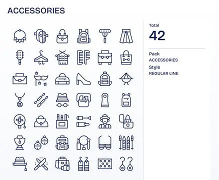 42 Retina Ready Regular Line Vector Icons optimized for Accessories Grid Fi.. Stock Illustration