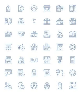42 Retina Ready Vector Icons for Commerce in PIXEL Perfect Regular Line Forma Stock Illustration