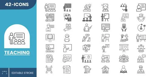 42 Teaching Icons Set Editable Stock Illustration