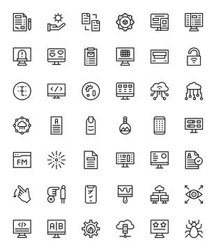 42 Vector Icons for Application optimized in Pixel Aligned 64x64 Regular Li.. Illustrazione stock