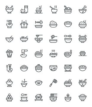 42 Vector Icons for Bowl featuring Retina Ready Detail Enhanced Regular Lin.. Stock Illustration