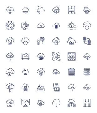 42 Vector Icons for Cloud Storage optimized in Editable 256x256 Bold Line r.. Stock Illustration
