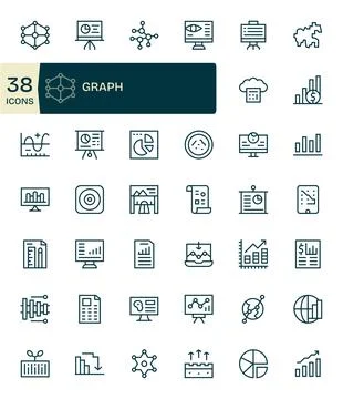 42 Vector Icons for Graph featuring Retina Ready PIXEL Perfect Regular Line.. Stock Illustration
