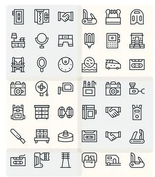 42 Vector Icons inspired by Compact in PIXEL Perfect 64x64 Regular Line quali Ilustración de archivo