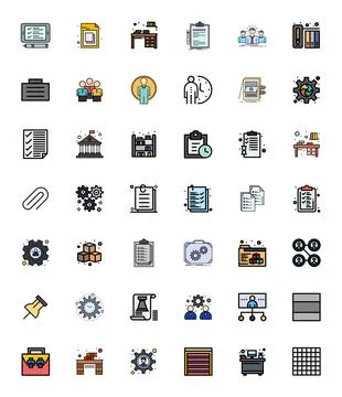 42 Vector Icons inspired by Organization in PIXEL Perfect 256x256 Line Fill.. Stock Illustration