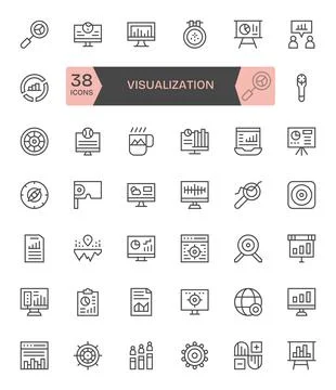 42 Vector Icons for Visualization featuring High Resolution Pixel Optimized.. Stock Illustration