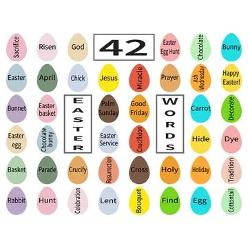 42 words festive easter collection on colored eggs Stock Illustration