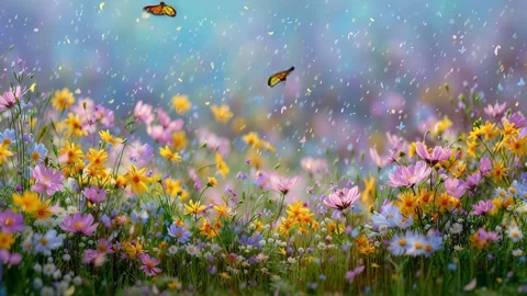 43 46 Spring meadow full of colorful flowers butterflies flying aro 5c68c4f3 Stock Footage 318235275