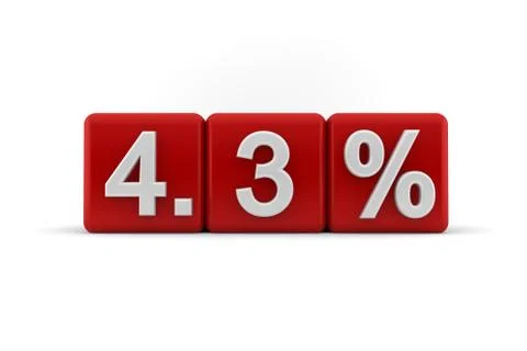 4.3 percent in white numbers on red cubes Stock Illustration