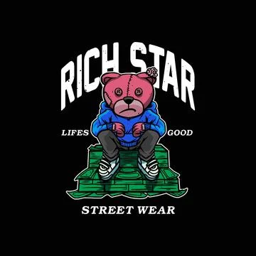43 R STOCTeddy bear sit on stack of money. Vector illustration for t-shirt. Stock Illustration