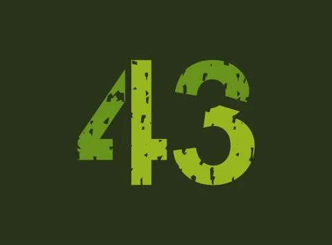 43 vector number made of grungy, grunge texture. Rubber stamp imprint style.  Stock Illustration
