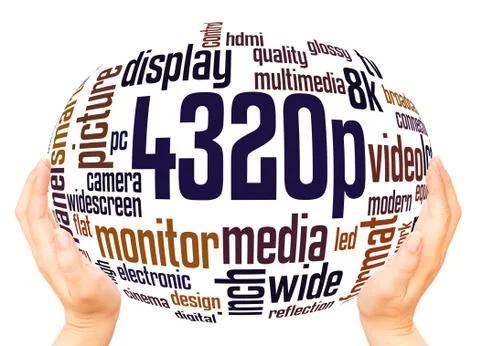 4320p screen resolution word cloud hand sphere concept Stock Illustration