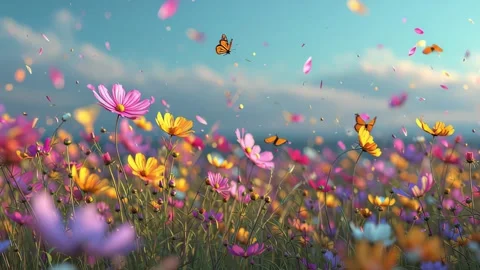 44 46 Spring meadow full of colorful flowers butterflies flying aro bfb5452f Stock Footage 318235274