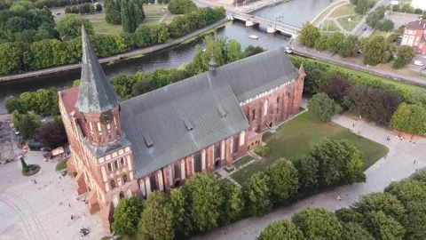 44 bridge over the river, park in summer, historical building, German church Stock Footage 266944014