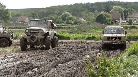 4×4 offroad vehicle  in the mud Stock Footage 71327993