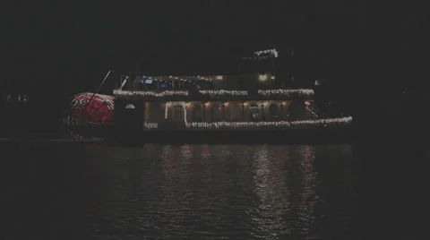 4461-Paddle wheeler pulls out of Channel Islands at night-C6-HD P. Video stock 40516121