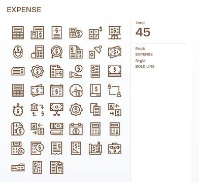 45 256x256 Bold Line Pixel Optimized Vector Icons for Expense Projects Stock Illustration