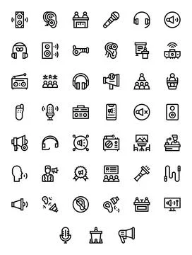 45 256x256 Bold Line Vector Icons optimized for Speaker Grid Fitted display Stock Illustration
