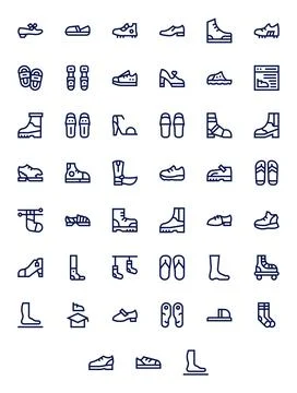 45 256x256 Bold Line Vector Icons for Footwear with Pixel Aligned precision Stock Illustration