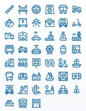 45 64x64 Bold Line Vector Icons for Transportation with Detail Enhanced pre.. Stock Illustration