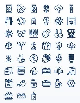 45 Bold Line Editable Designs for Organic 256x256 Vector Icons Stock Illustration