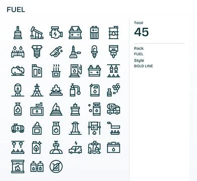 45 Bold Line Editable Vector Icons crafted for Fuel Retina Ready applications Stock Illustration