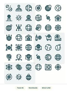 45 Bold Line Editable Vector Icons crafted for Worldwide 64x64 applications Stock Illustration