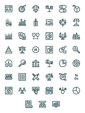 45 Bold Line Grid Fitted Vector Icons for Comparison Graphics 스톡 일러스트
