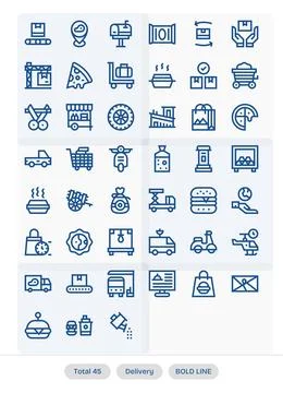 45 Bold Line PIXEL Perfect Vector Icons crafted for Delivery 128x128 applic.. Stock Illustration