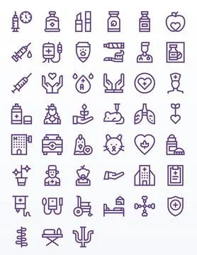 45 Bold Line Vector Icons from Care in 256x256 PIXEL Perfect Quality Stock Illustration