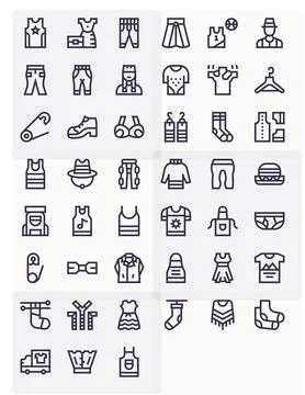 45 Bold Line Vector Icons for Clothing in crisp 128x128 PIXEL Perfect resol.. Stock Illustration