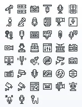 45 Bold Line Vector Icons for Recording in crisp 128x128 PIXEL Perfect reso.. Illustrazione stock