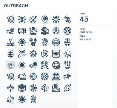 45 Bold Line Vector Icons designed for Outreach in 128x128 Pixel Optimized .. Stock Illustration