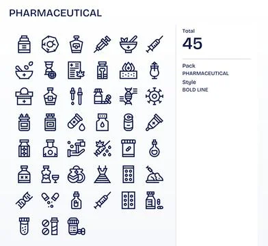 45 Bold Line Vector Icons from Pharmaceutical in 128x128 Pixel Aligned Qualit Stock Illustration